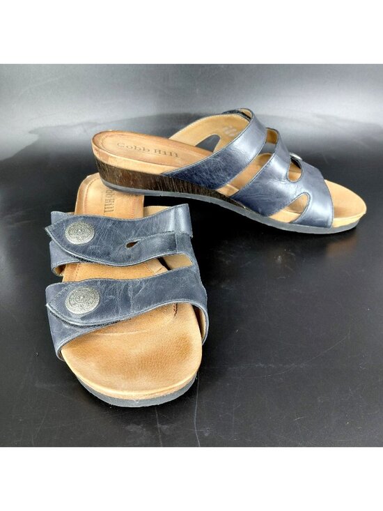 Cobb Hill Shoes - Cobb Hill Sandals Womens Size 10 Blue Leather Slide Wedge Comfort Adjust Straps
